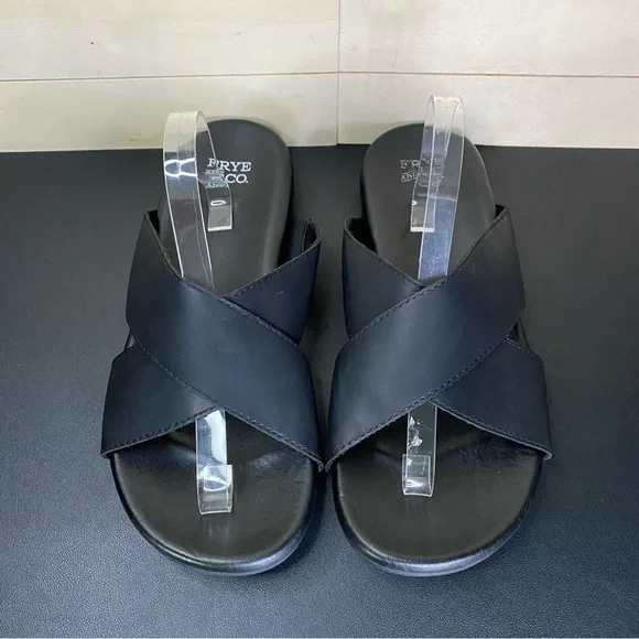 Frye Co Rocco Slides Men's Size 13 Shoes Black Faux Leather Cross Strap Sandals - Picture 7 of 11